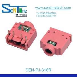 3.5耳机插座PJ306R-5PIN插件式粉红色音频座有柱-sentime