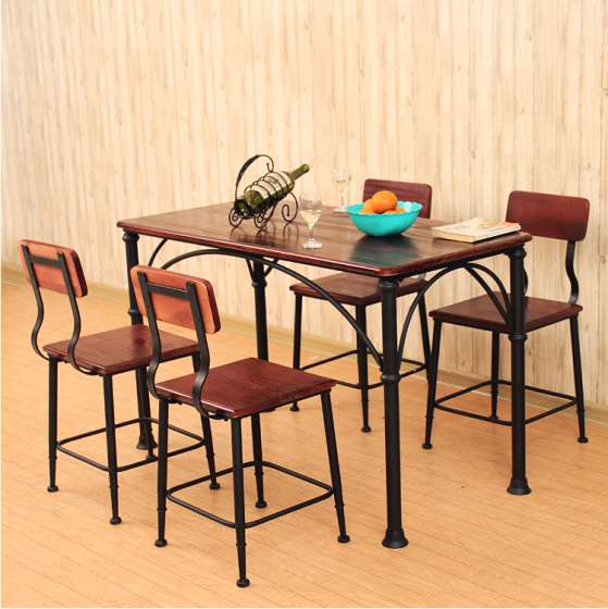 定制铁实木餐桌吧台桌椅组合饭桌快餐咖啡厅奶茶小吃店桌椅