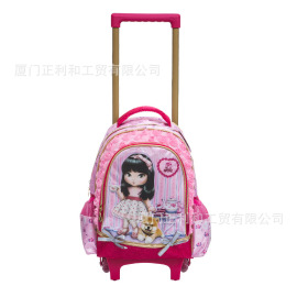 厂家定制时尚韩版小学生拉杆书包儿童背包带轮子户外定制拉杆包