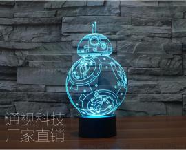 淘宝外贸爆款星球大战BB-8 LED七彩视觉立体灯 3D个性台灯